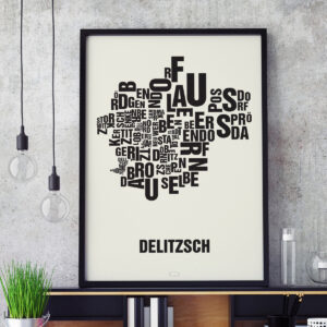 Buchstabenort Delitzsch Schwarz auf Naturweiß