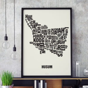 Buchstabenort Husum Schwarz auf Naturweiß